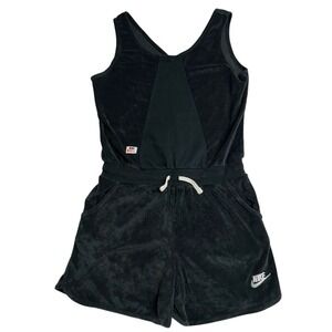 Nike Sportswear Youth Black Heritage Romper French Terry Fabric Pockets Size XL‎